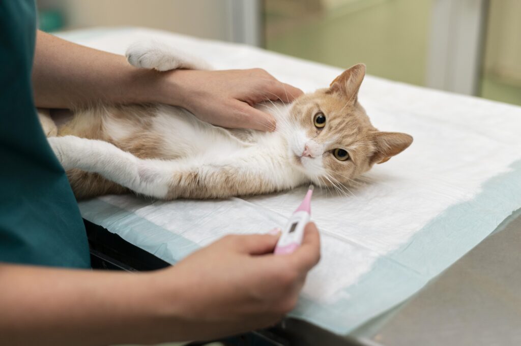 close up veterinarian taking care cat