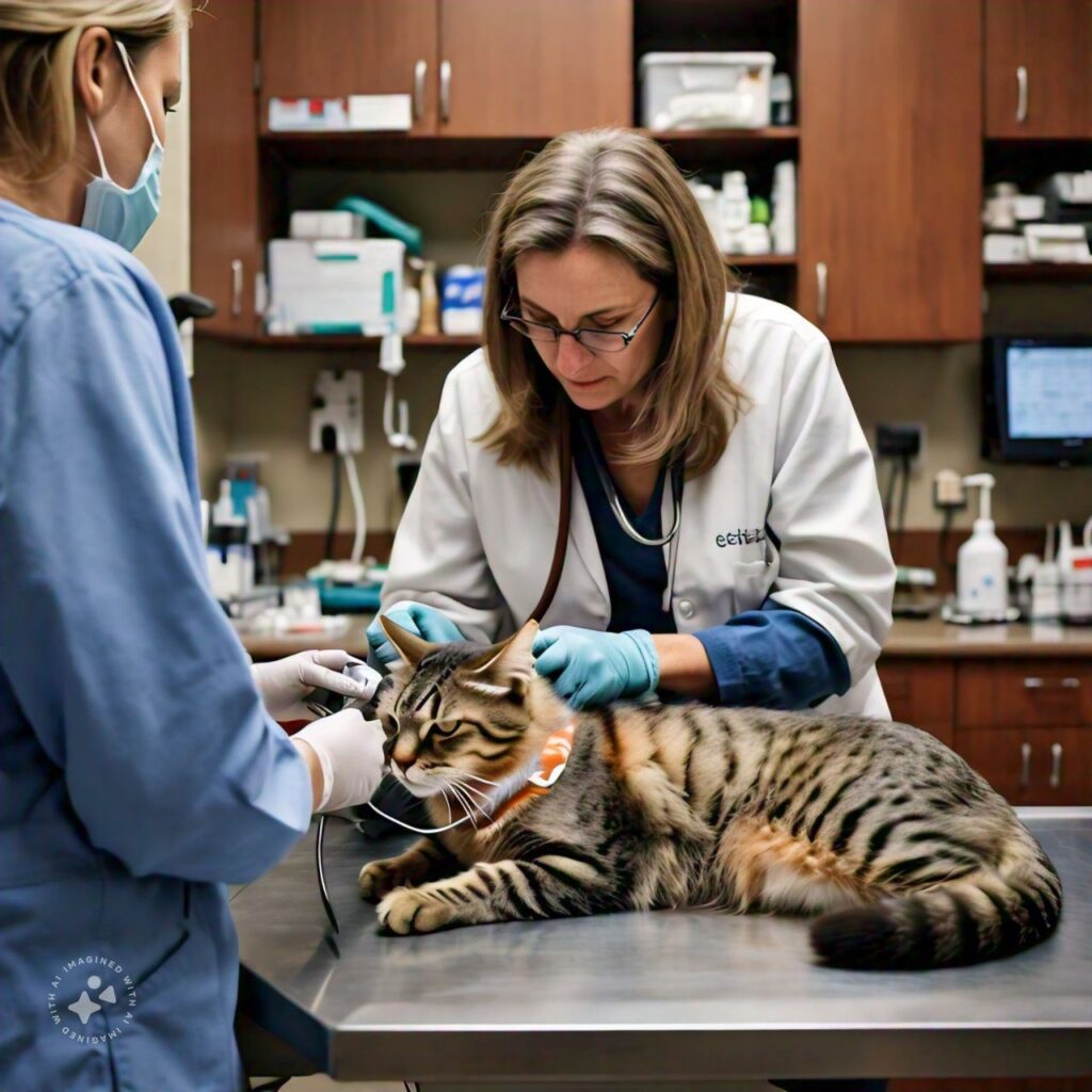 Cat's checkup in clinic