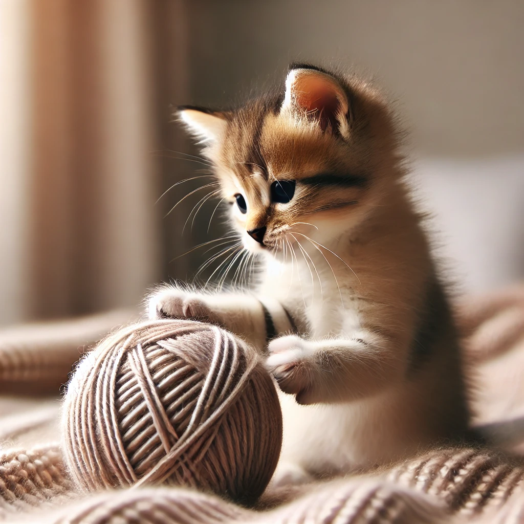 When Is a Kitten Kitten playing with a ball of yarn, symbolizing the playful stage before becoming an adult cat.