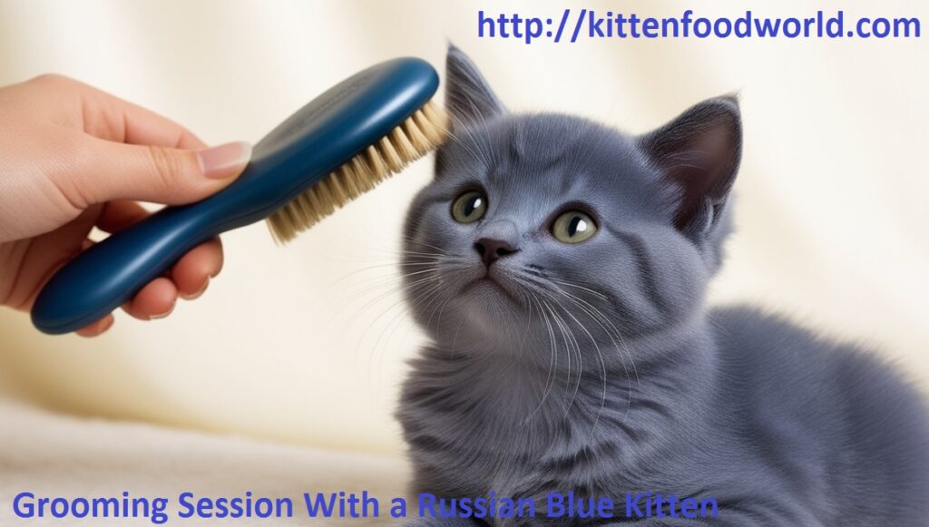 Visual: Grooming Session with a Russian Blue Kitten 
