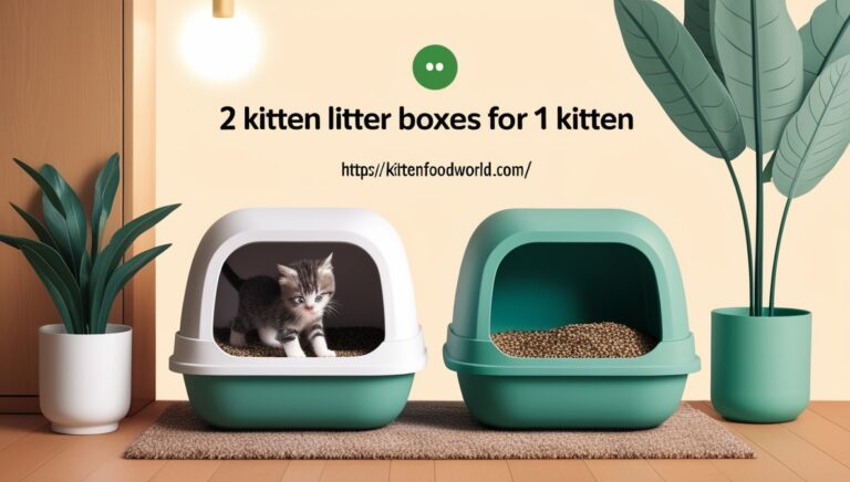 Two litter boxes for a kitten placed side by side in a cozy and clean home corner.