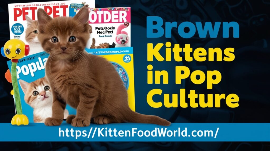 Brown kitten with pet magazines.