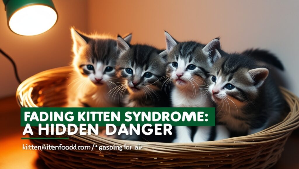 A group of kittens in a basket, with one showing signs of fading kitten syndrome.