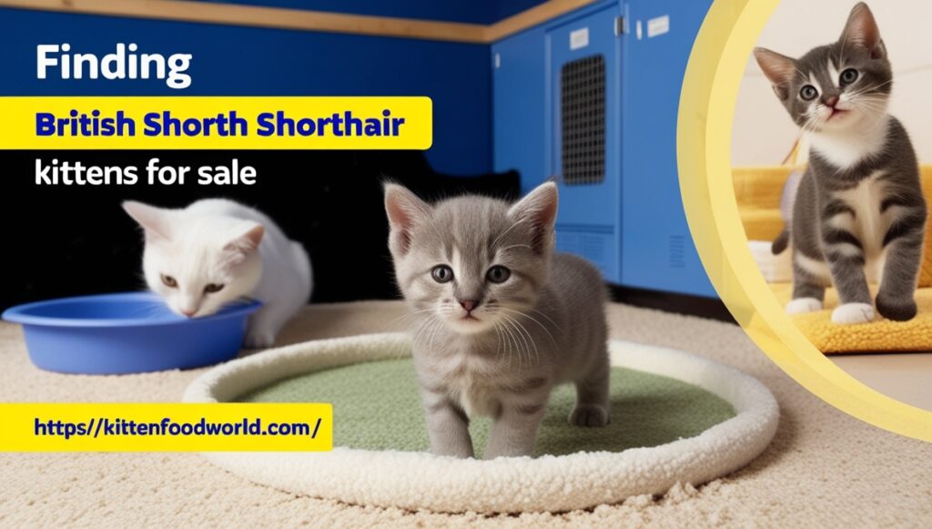 British Shorthair kitten at a breeder's facility, representing reputable sources for purchasing kittens.