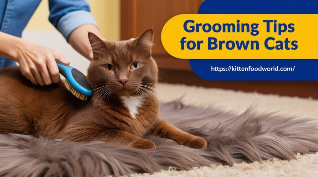 Owner brushing a brown cat.