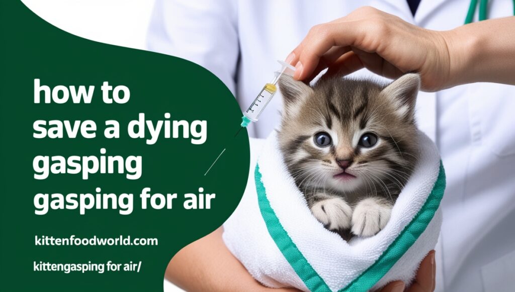 A person giving emergency care to a kitten gasping for air, using a syringe.