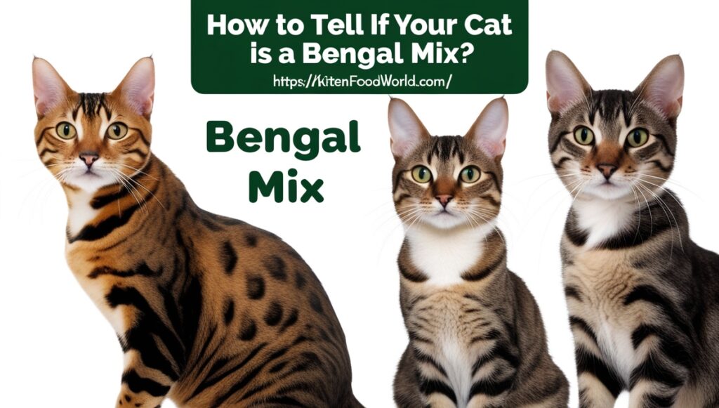 Bengal cat, domestic tabby, and Bengal mix comparison showing coat patterns. 