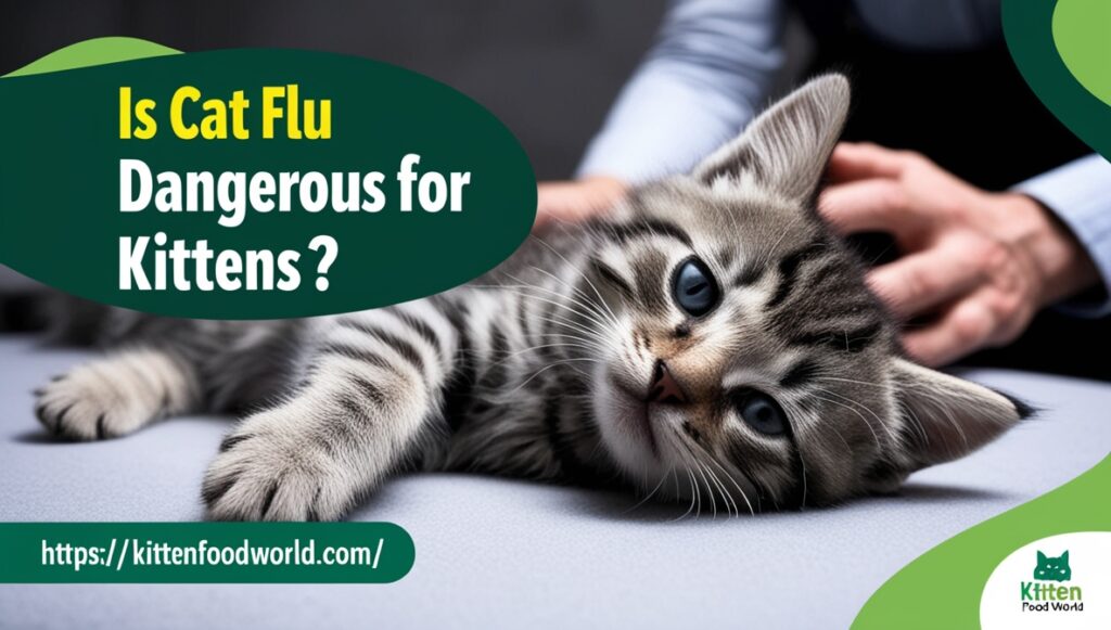 A tired kitten with a concerned owner showing the potential dangers of cat flu.