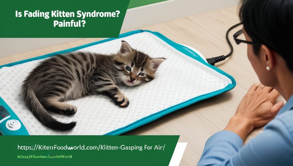 A kitten suffering from fading kitten syndrome, lying on a heating pad