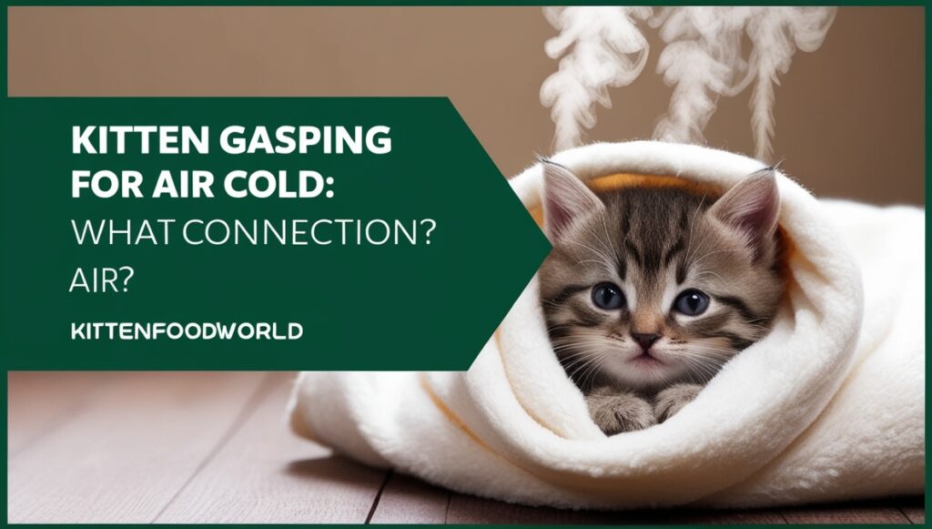 A kitten wrapped in a blanket near steam, showing a connection between cold and breathing issues.