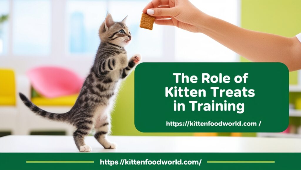 Kitten standing on hind legs, reaching for a treat during training.