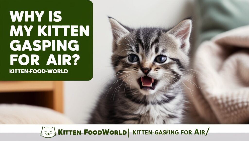 A kitten struggling to breathe with its mouth open, indicating respiratory distress.