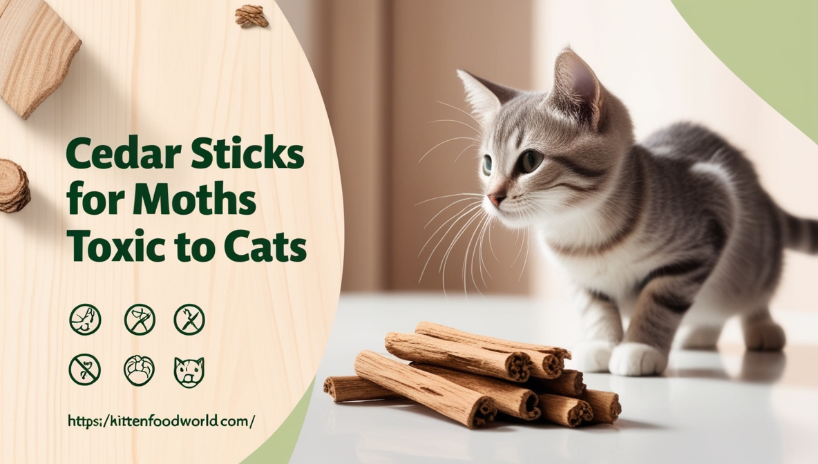 Cedar sticks on a wooden surface with a cautious cat observing from a safe distance, symbolizing pet safety concerns.