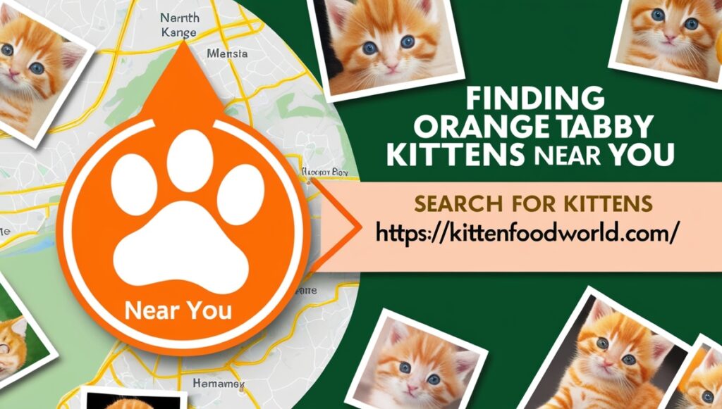 Map with an orange paw print and photos of orange tabby kittens nearby