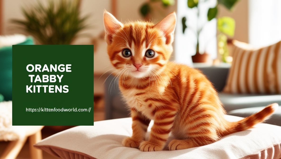 Adorable orange tabby kitten sitting on a cushion in a sunlit living room